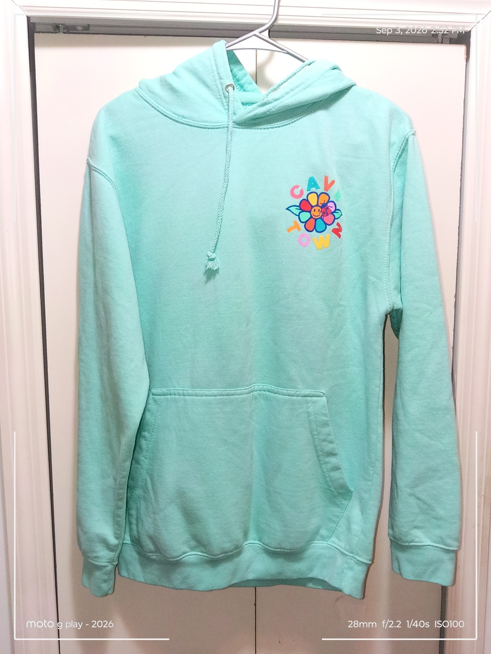 Mint Green Graphic Hoodie with Floral Logo